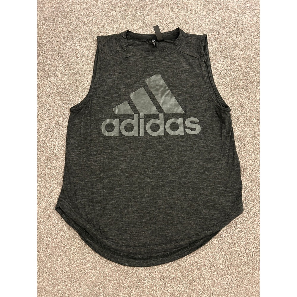 Adidas Tank Top Womens XS Grey Excellent Sleeveless Logo Curved Hem Muscle Tee